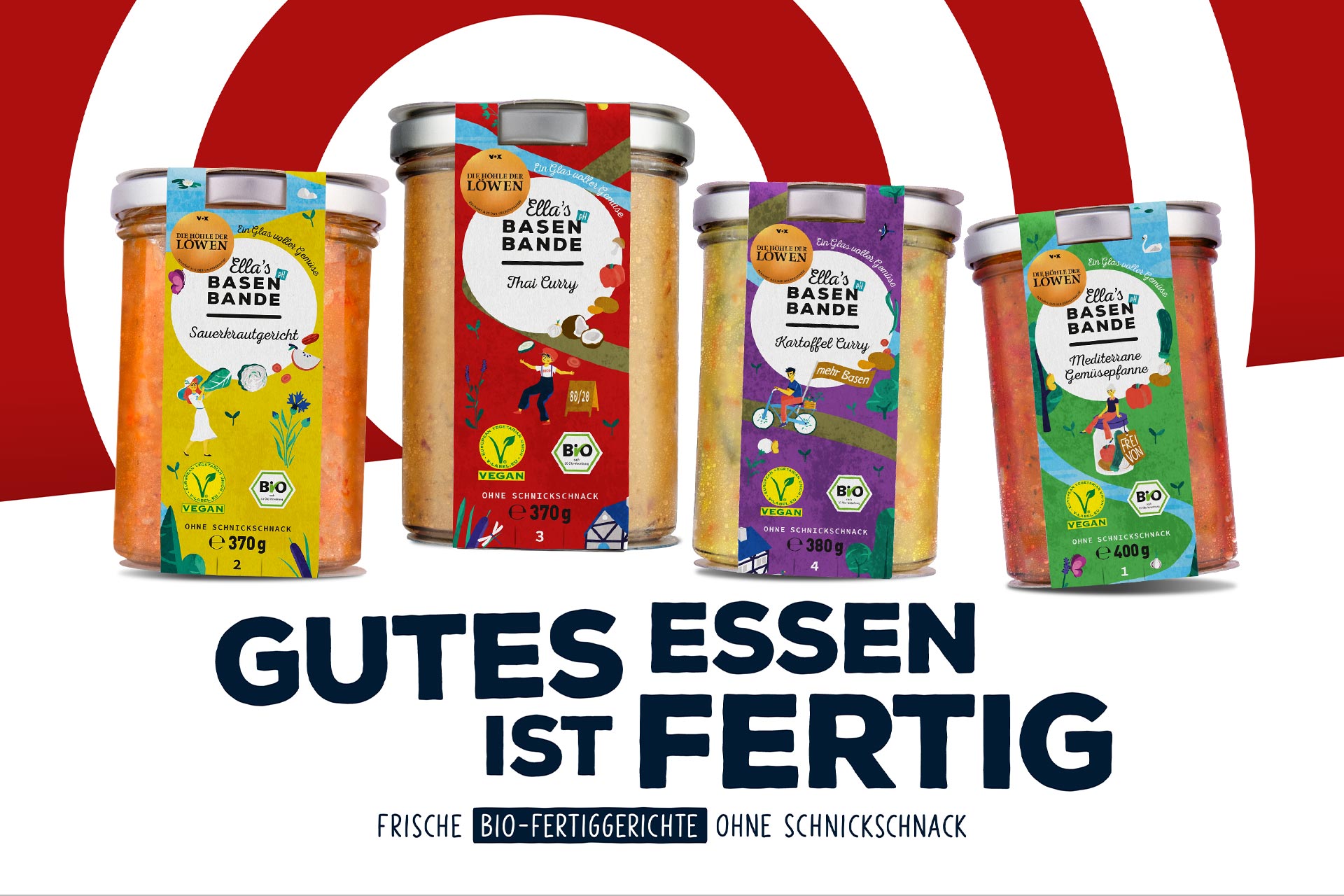 Werbeplakat für Basenbande mit der Headline "Gutes Essen ist fertig"